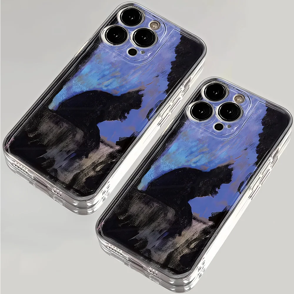 Oil Painting Of Black Cat Phone Case For IPhone 15 16 17 14  Plus 11 12 13 Pro ProMax 17Air 16E Shockproof Luxury Soft Cases