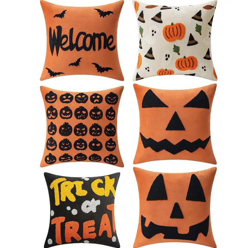 

Fall Halloween Pumpkin Cushion Cover 45x45cm Trick or Treat Farmhouse Decor Home Throw Pillow Covers for Couch Decorations