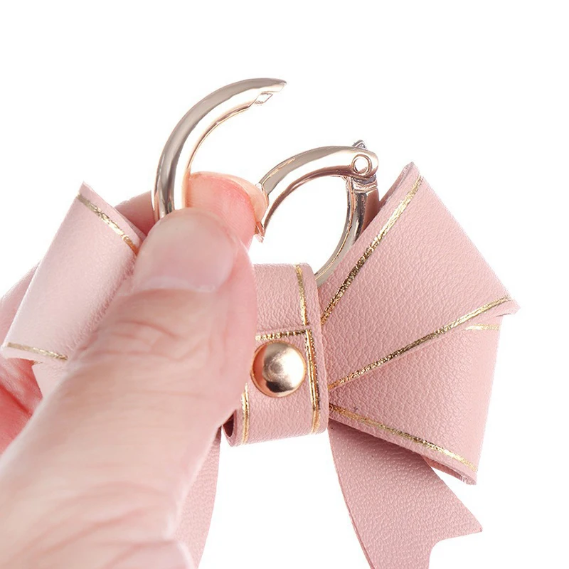 Leather Bow Keychain Bag Decoration Solid Color Sparkling Glitter Bow Pendant For Women Girls