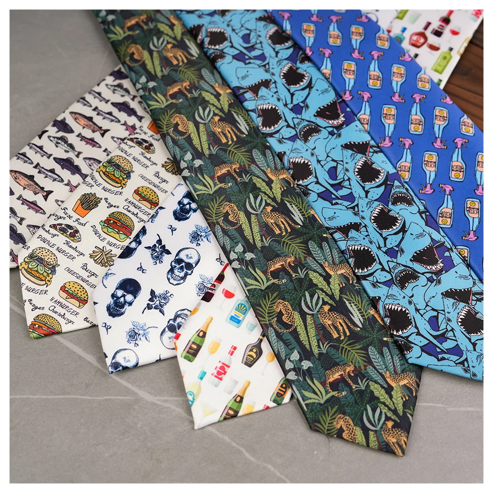 Fashion Cartoon Printing 7.5cm Ties Polyester Silk Trendy Men and Women Party Accessories Daily Wear Unisex Tie Classic Necktie