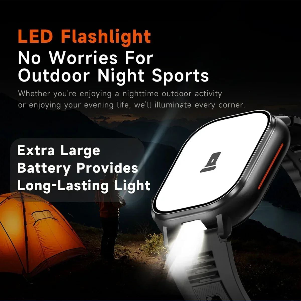 KPEP 1000mAh ساعة ذكية الرجال مصباح يدوي البوصلة مقاوم للماء 1000mAh بطارية كبيرة بلوتوث دعوة مراقب معدل ضربات القلب Smartwatch