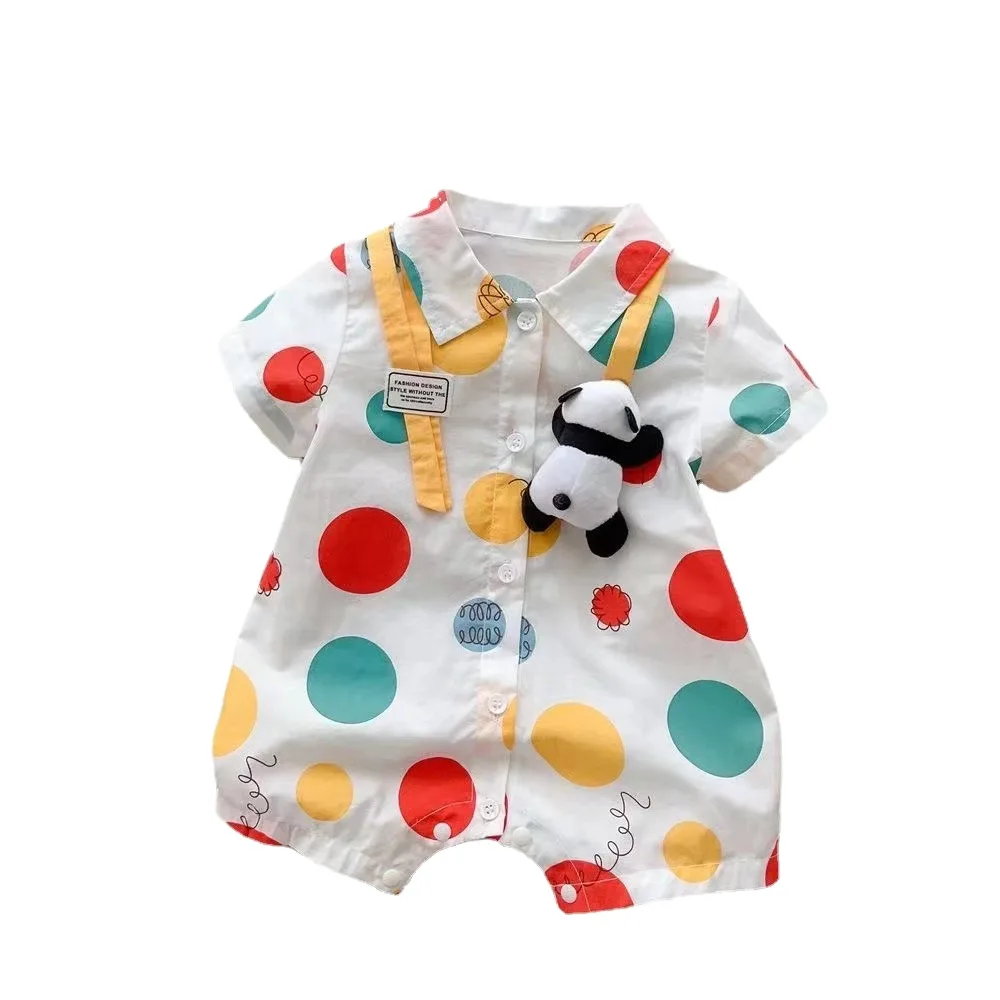 Baby Boy Summer One-piece Short-Sleeved Shirt Romper Baby Summer Thin Polka Dot Romper Full Moon Hundred Days Clothes