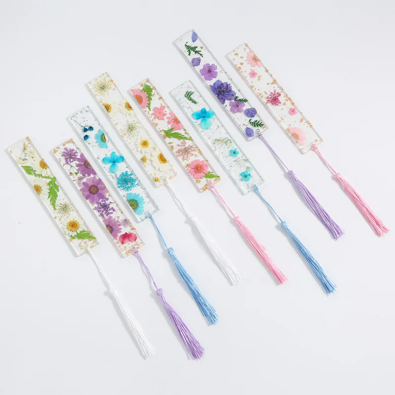 Creative Dried Flower Resin Bookmark Tassel Pendant Student Reading Mark Book Accessories Teachers Day Stationery Gift New