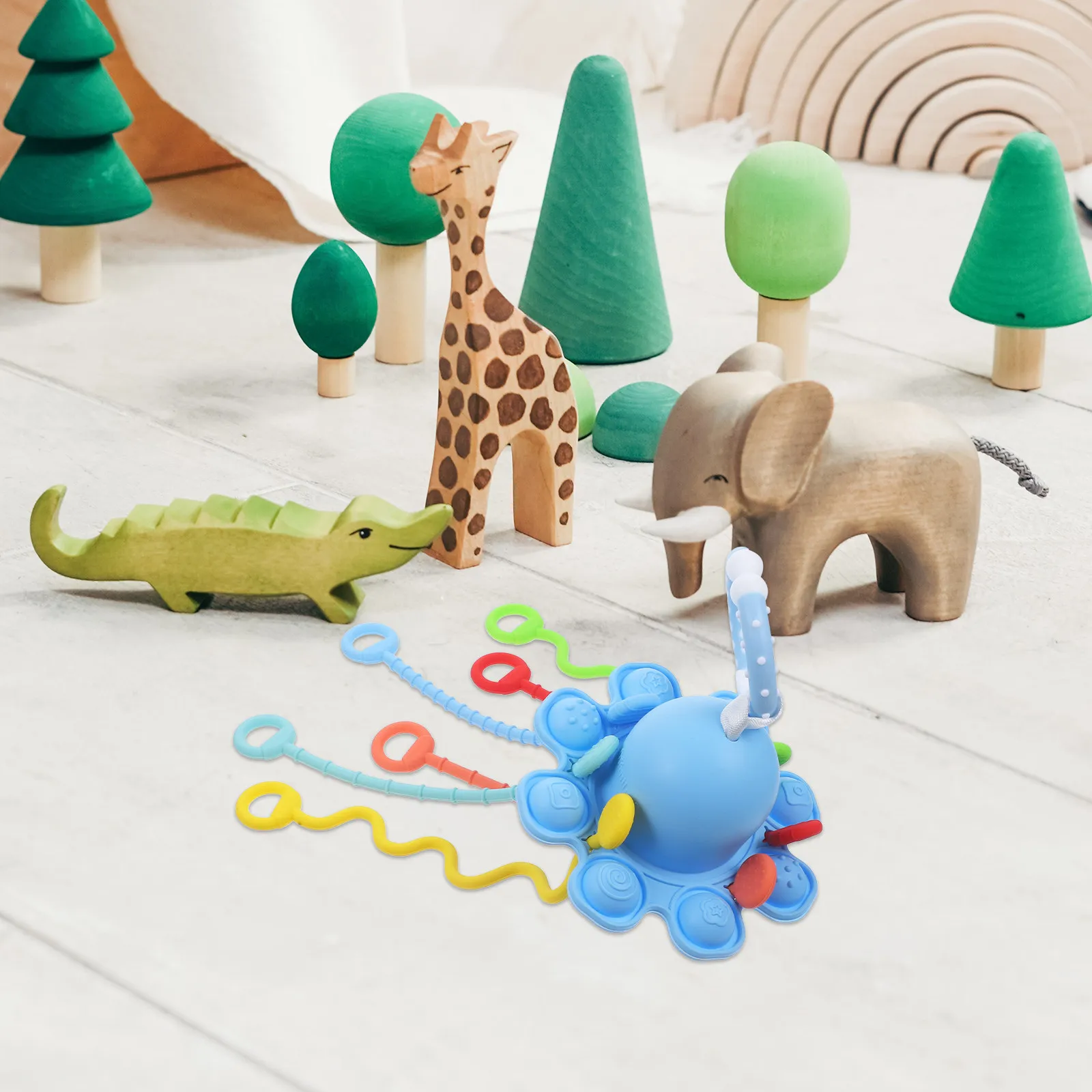 Octopus Silicone Baby Sensory Pull String Infant Learning Car Seat Crib Hanging Development Fine Motor Skills Car Seat Toys