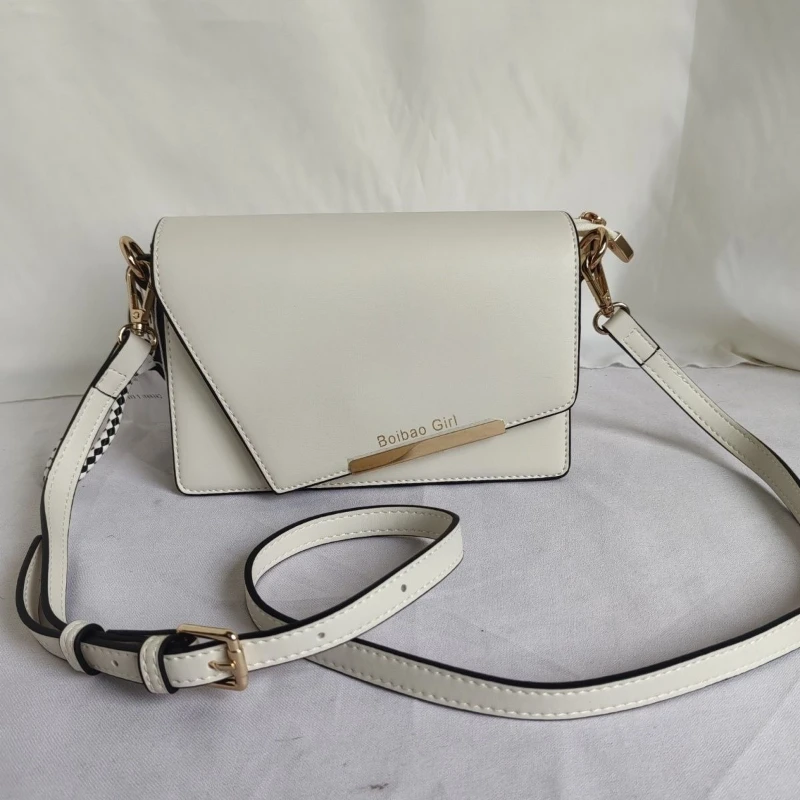 White PU Leather Flap Crossbody Bag Gold Hardware Adjustable Strap Minimalist Designer Handbag Purse Large Capacity For Women