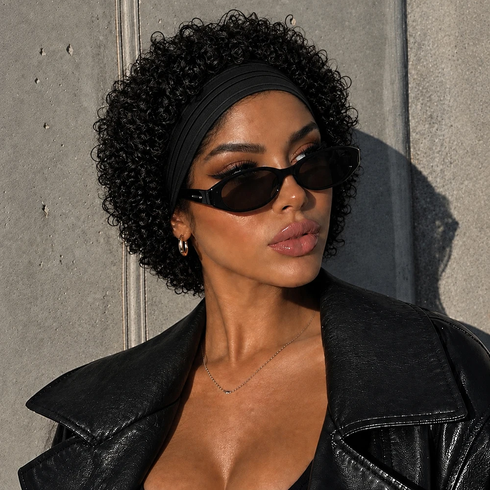 Headband Wig Short Pixie Cut Wigs Human Hair Bazilian Remy Hair for Women Full Machine Made Cap Curly Wigs Daily Party Cosplay