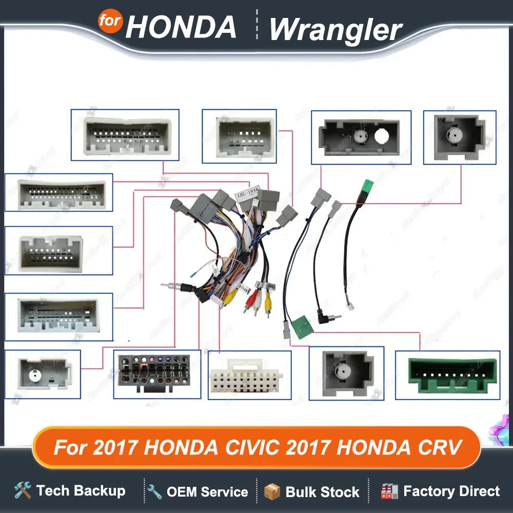 Car 16pin Wiring Harness Adapter Canbus Box For 2017 HONDA CIVIC 2017 HONDA CRV Android Radio Power Cable HD-RZ-06