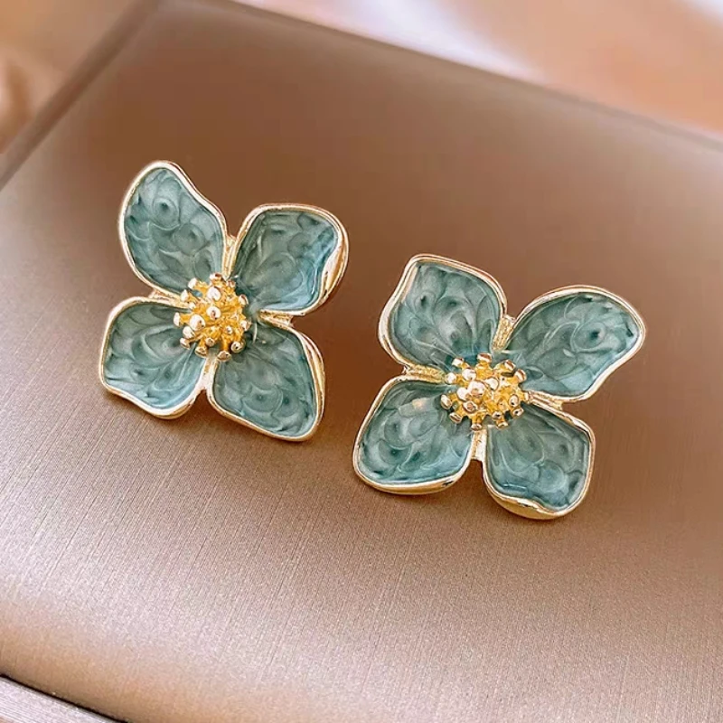 2025 New in Enamel Flower Stud Earrings for Women Irregular Glaze Korean Fashion Floral Small Earrings Trendy New Jewelry