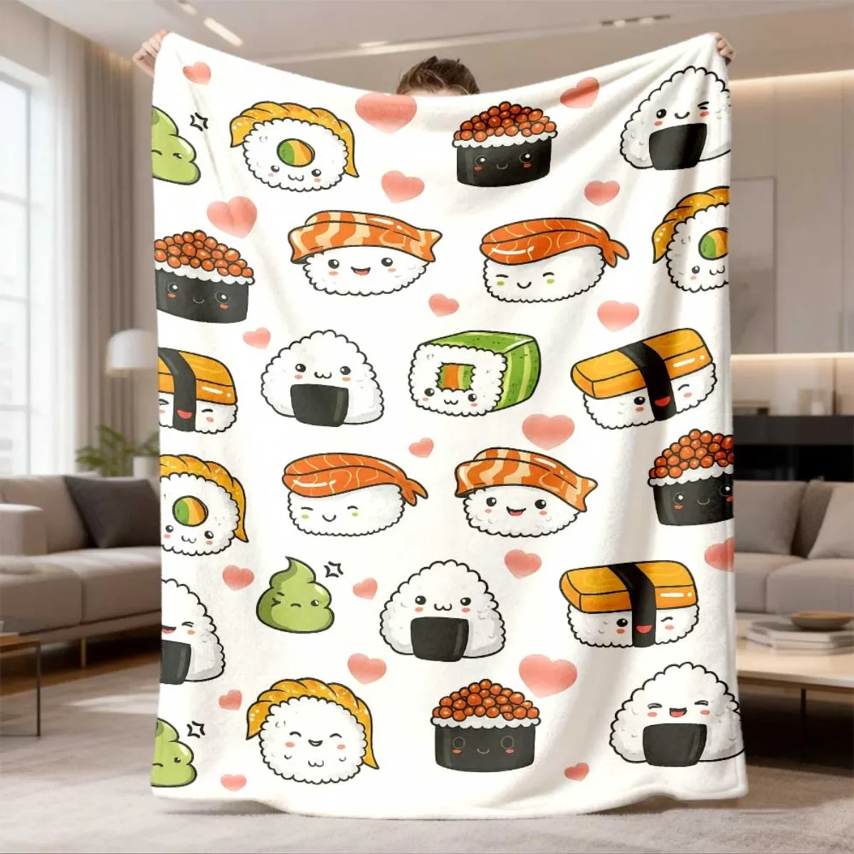 Throw Blanket Fun Sushi Character Design Cozy Throw Great Gift Foodies Cute Style Home Decor Enthusiasts