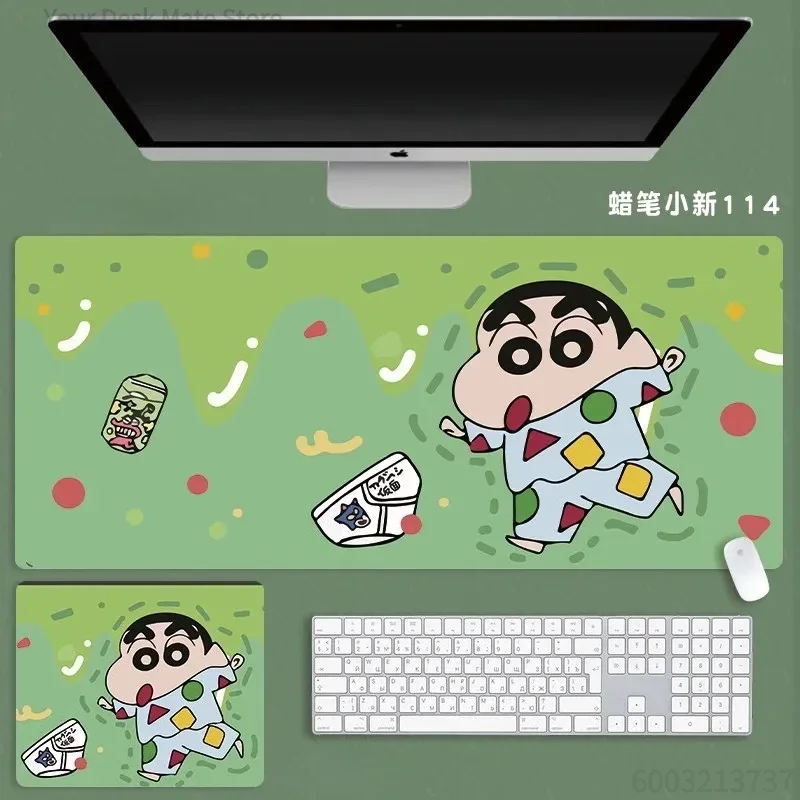 Anime Crayon Shin‑chan Large Mousepad, Rubber Non‑Slip Stitched Edges Desk Mat, Cute Cartoon Drawing Style Extended Keyboard Mou