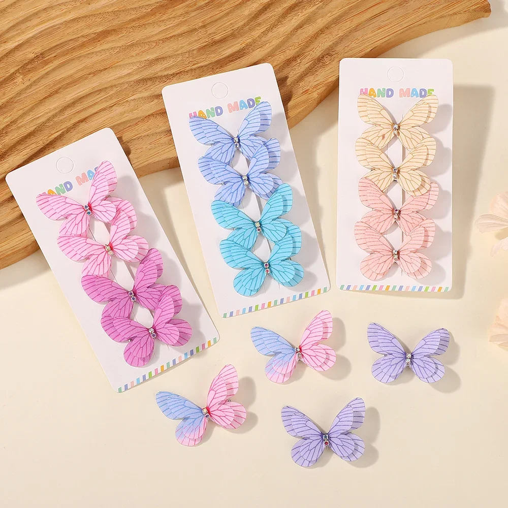 

4Pcs/set Romantic Gradient Striped Bow Hair Clip for Girls Children's Handmade Butterfly Shaped Hairpins Hair Accessories