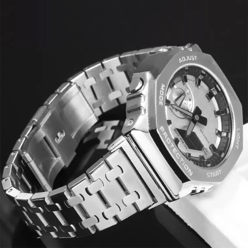 Para Casio Farmhouse Oak modificado GM2100 GM-2100 GA2100 GA2100 cadena de reloj de acero inoxidable GBM2100 pulsera de accesorios de 16mm
