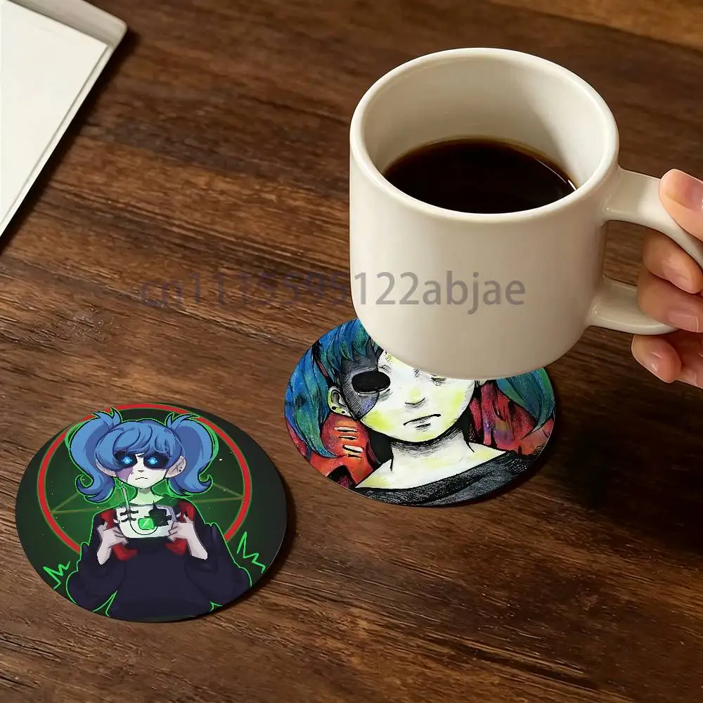 S-Sally Face Round Wooden Coaster Decorative Coffee Cup for Use in Coffee Shops Bars