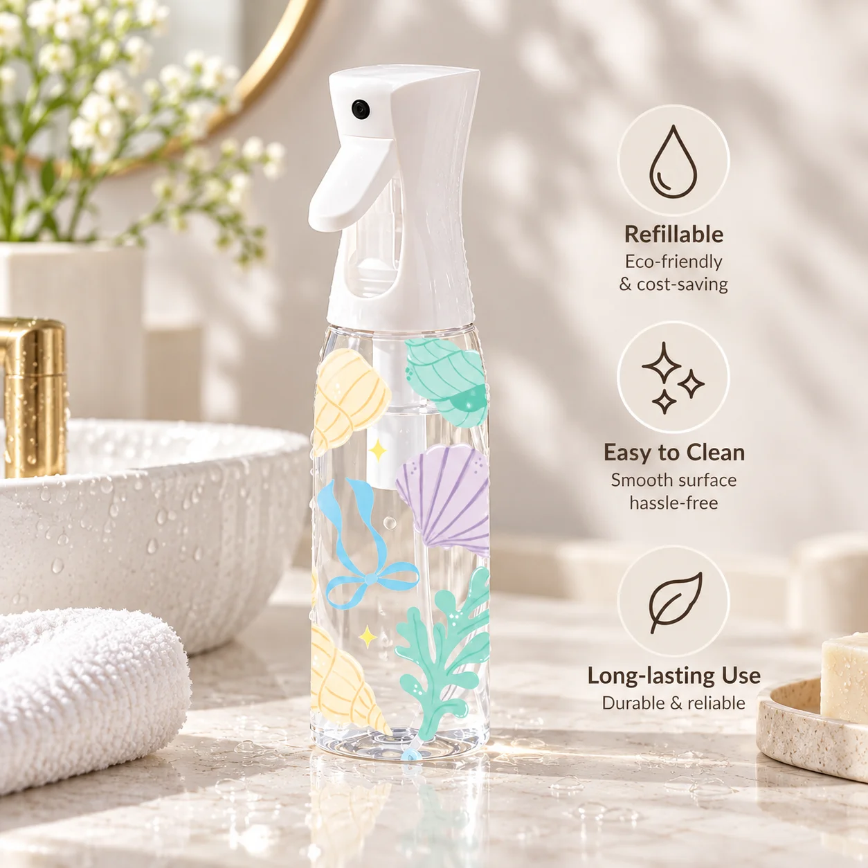 200 300 500ml Continuous Mist Spray Bottle Refillable Fine Mist Water Sprayer Hair Salon Plant Cleaning Beauty Travel Bottle