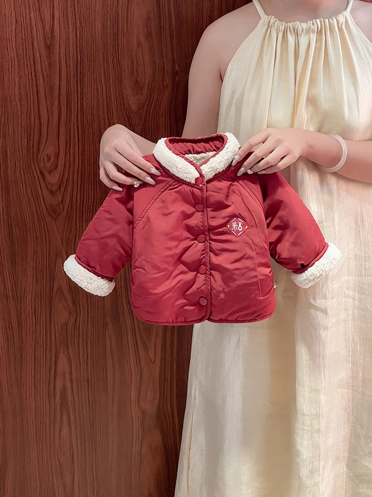 

Хлопковый костюм для мальчиков на Новый год, красное праздничное пальто для годовалого малыша, теплая одежда для младенцев