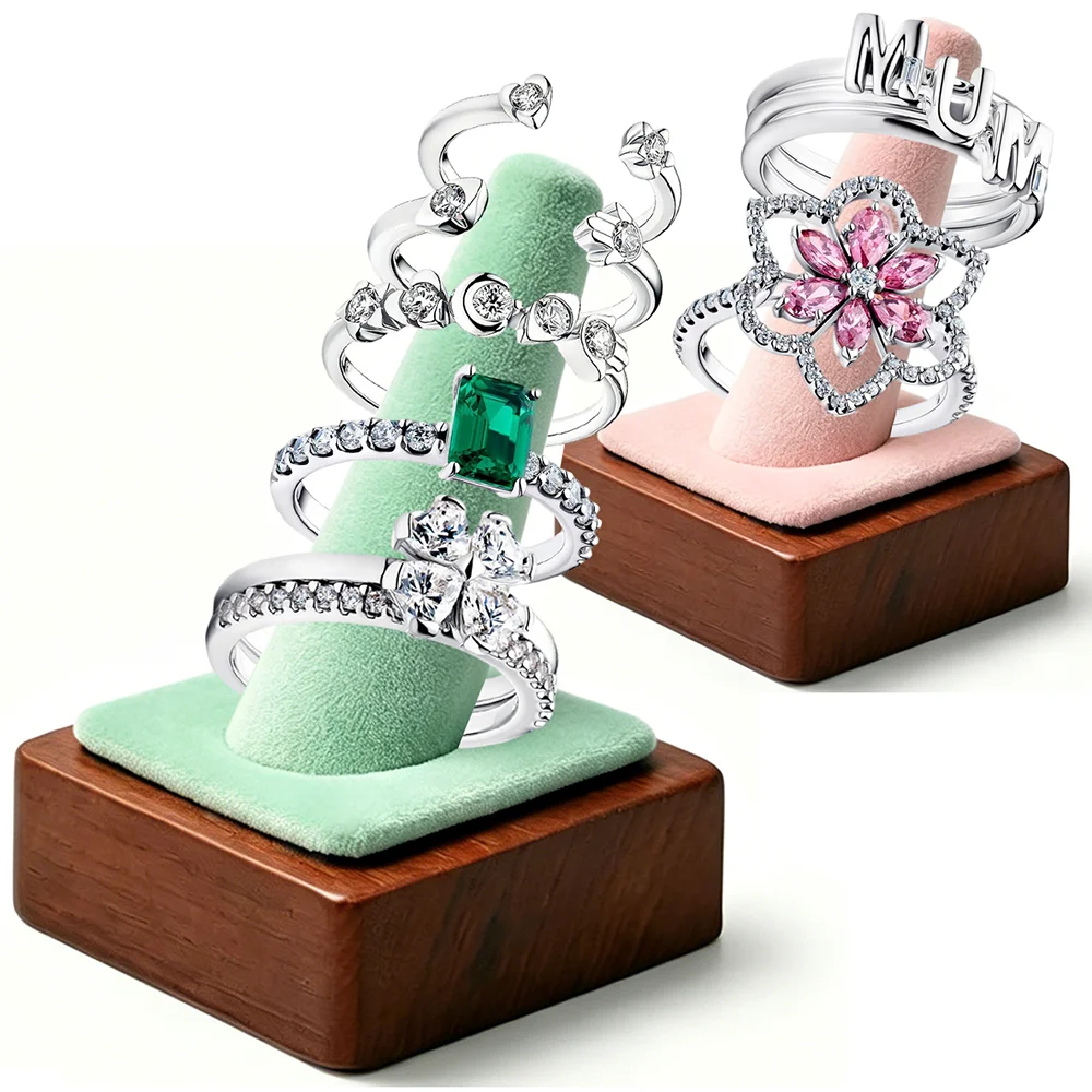 

2026 New 925 Silver Hot Lucky Talisman Green Square Diamond Cocktail Flower Ring Display Tool Exquisite DIY Charm Jewelry