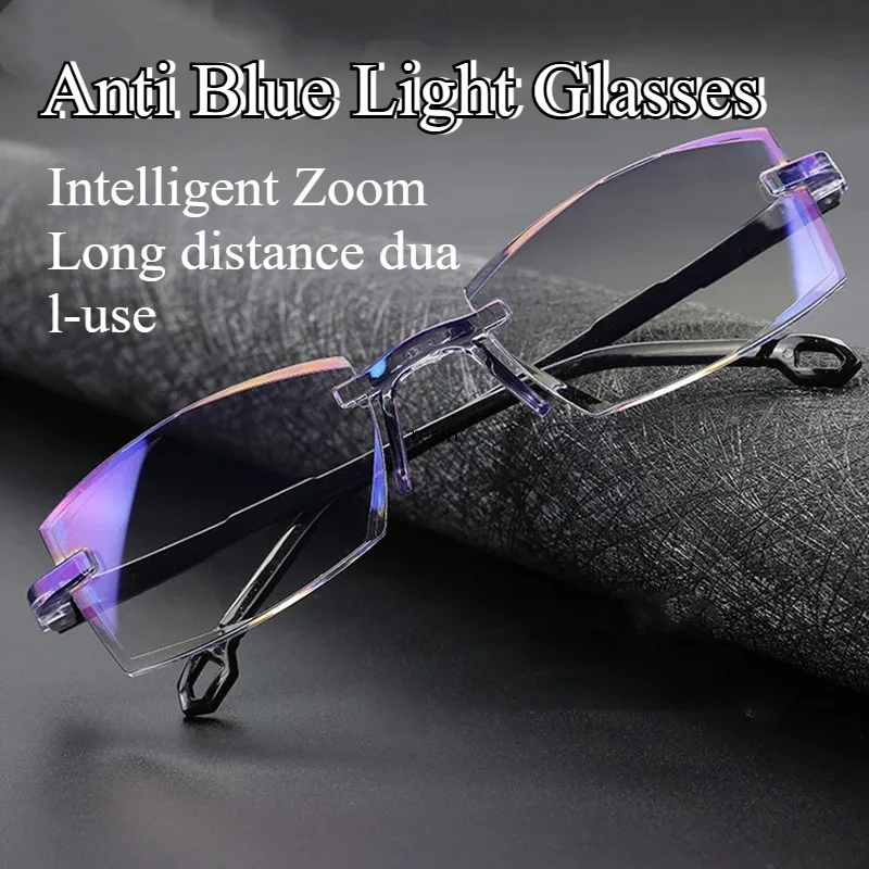 2 Pair New Men Women Rimless Reading Glasses Anti Blue Light Bifocal Far Near Magnification Eyewear Presbyopic Glasses +150 +200