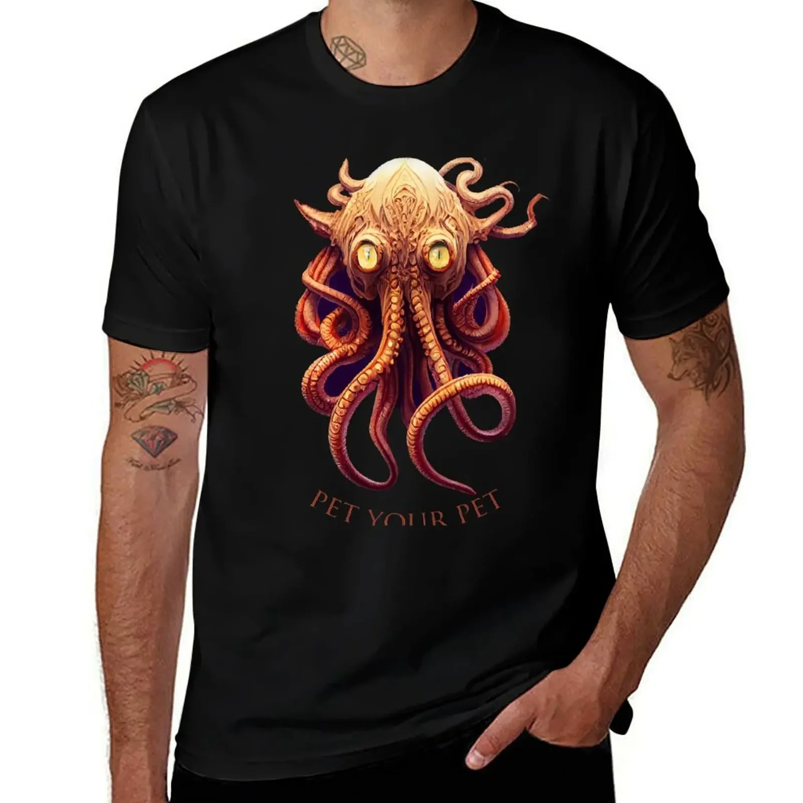 Cthulhu Cool T-shirt. Pet Your Pet. T-Shirt anime heavyweights cotton t shirt men