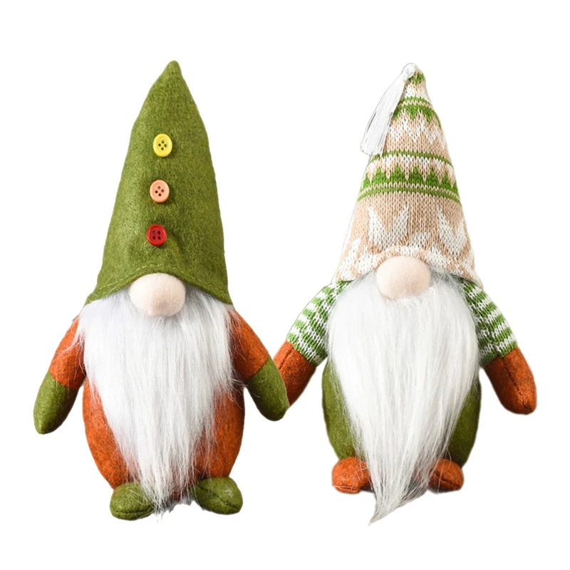 2 Pcs Lovely Thanksgiving Decorations Gnome with Long Rudolph Dwarf Elves Figurine Harvest Thanksgiving