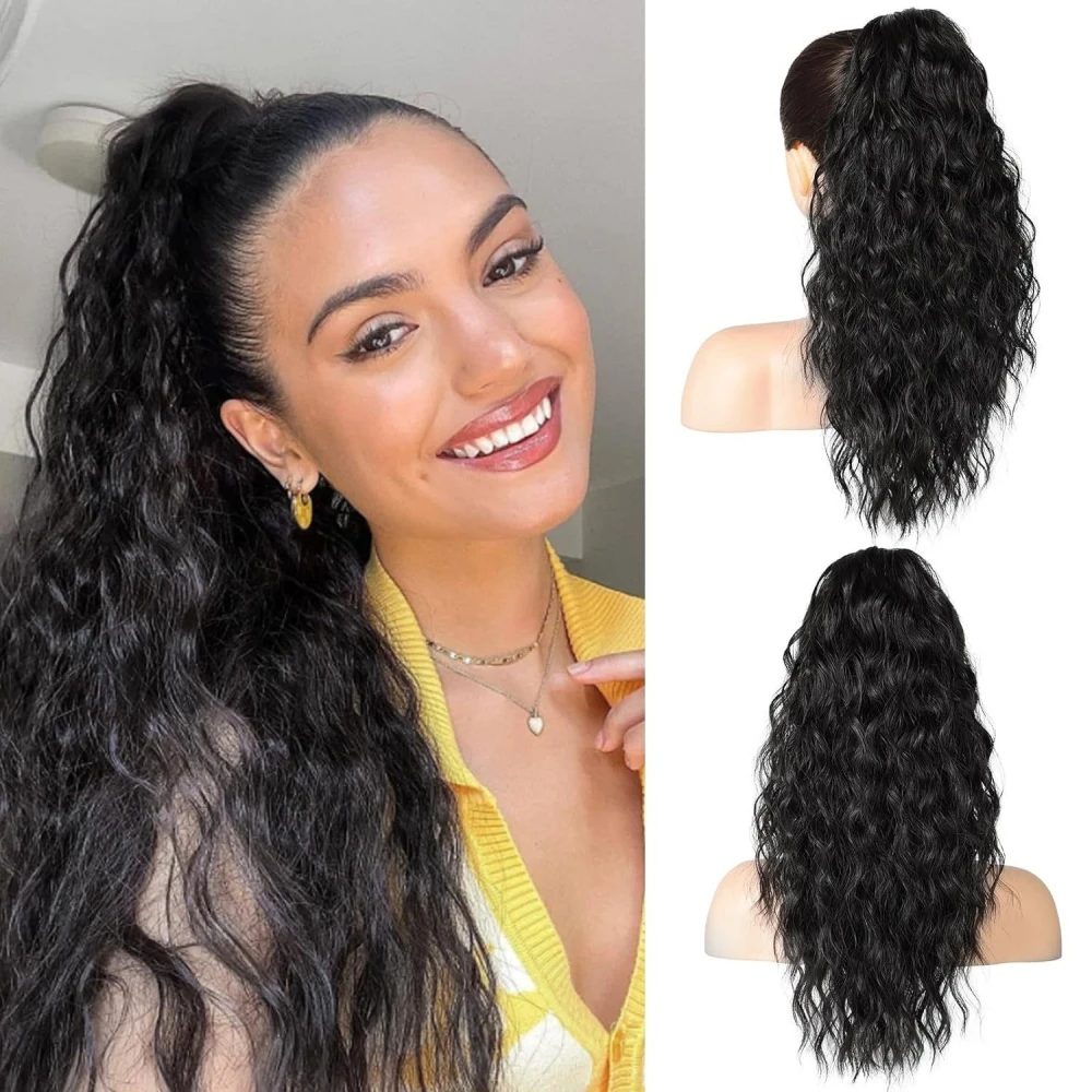 Extensión de cola de caballo rizada ondulada sintética, pieza de cabello con Clip de garra para mujer, Peluca de cola de caballo falsa Natural