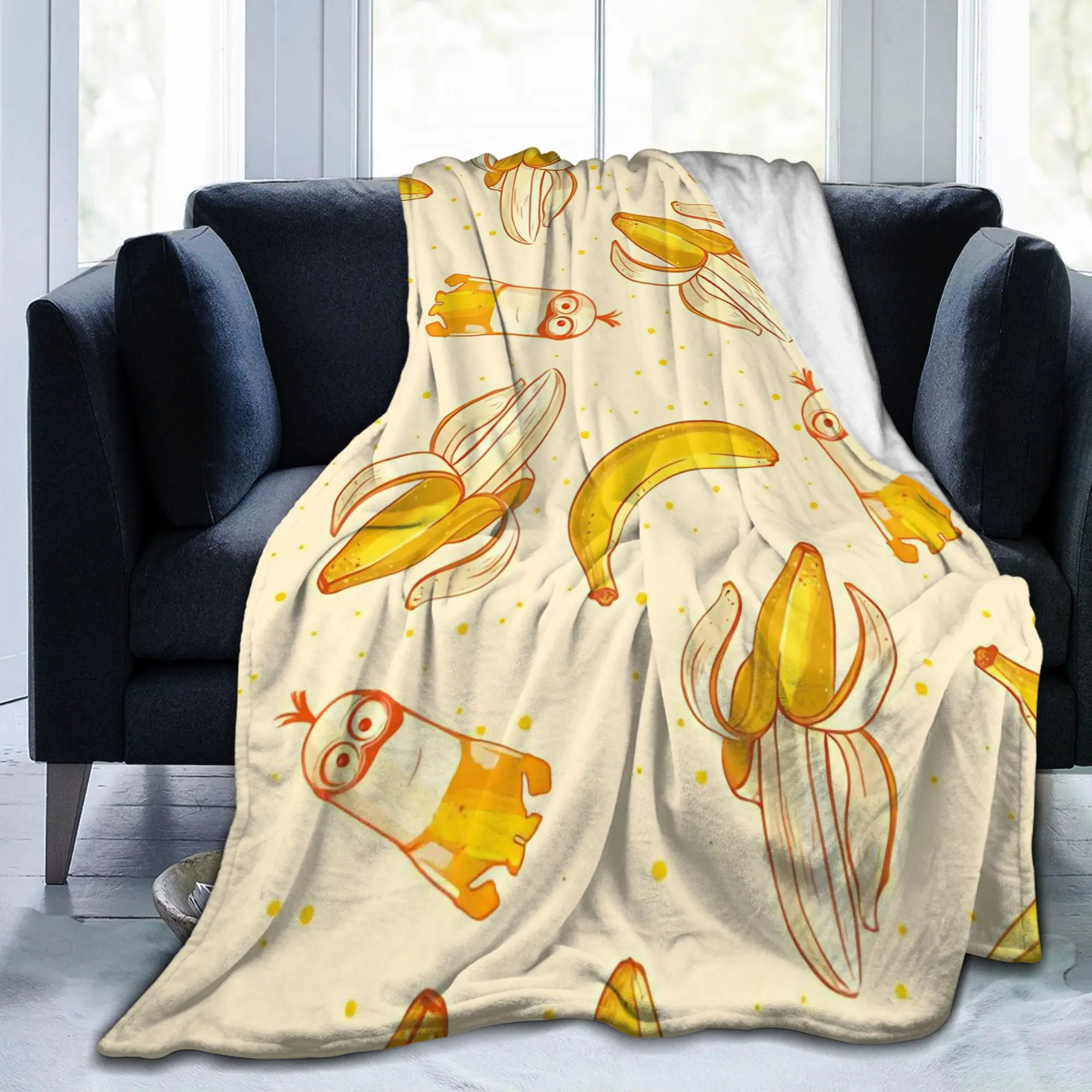 Banana Monkey Cute M-Minions-s Blankets Fleece Autumn  Portable Lightweight Thin Throw Blankets for Bedding Outdoor Bedspread
