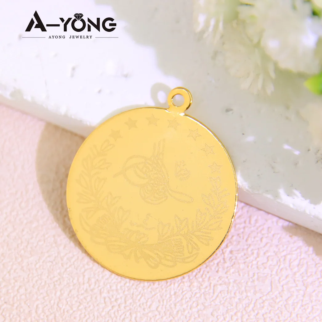 10 Stück vergoldete Münzen Anhänger 21 Karat Gold Farbe Türkische Lira Anpassen Halskette Armband Teile Dubai Islamischer Vintage-Schmuck – Detail 5