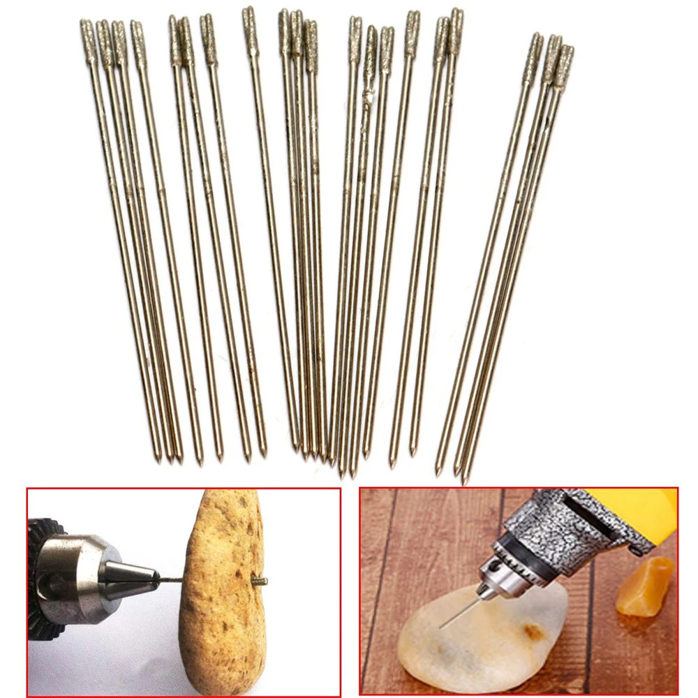 

10pcs Diamond Drilling Bits 0.8-2.4mm Diamond Grinding Burr Carving Stone Pearl Drilling Tips Hole Saw Tip Diamond Drills Needle