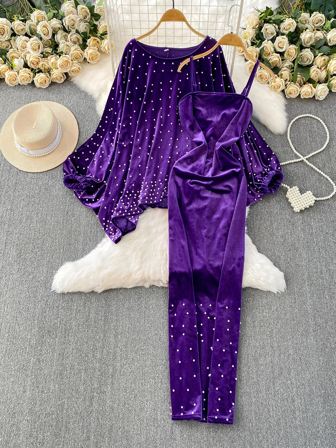 

Эле Бархатный комплект с открытыми плечами Фонарь Све Топ и Юбка Роскошный круглый ансамбль Embellied Ne Long Sve Faion