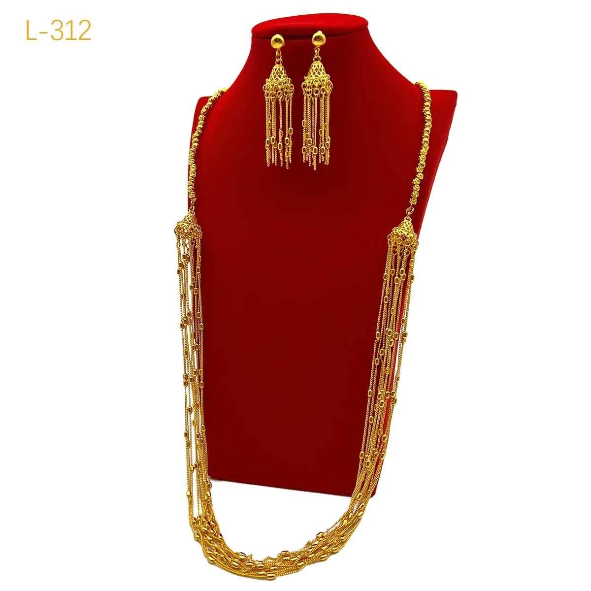 Set di gioielli con perline africane per donna collana e orecchini placcati in oro 24 carati con nappa etiope a catena lunga 2 pezzi Set regalo per la festa nuziale