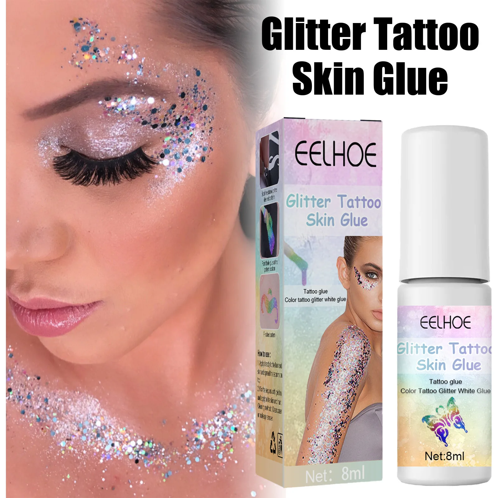 EELHOE Glitter Tattoo เจลผิวจิตรกรรมแต่งหน้าแต่งหน้า Glitter Glitter Face Body Skin Tattoo Gel