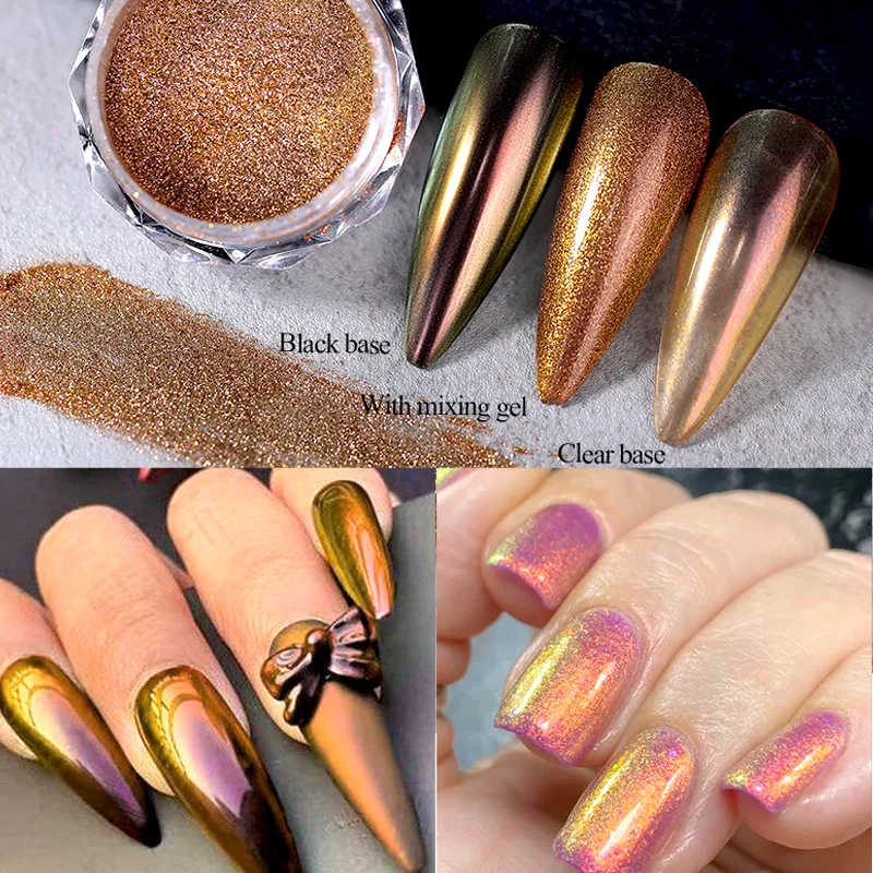 0,5 g/caja camaleón nacarado Nail Art polvo holográfico espejo mágico brocado polvo brillante cromo pigmento manicura polvo # *&