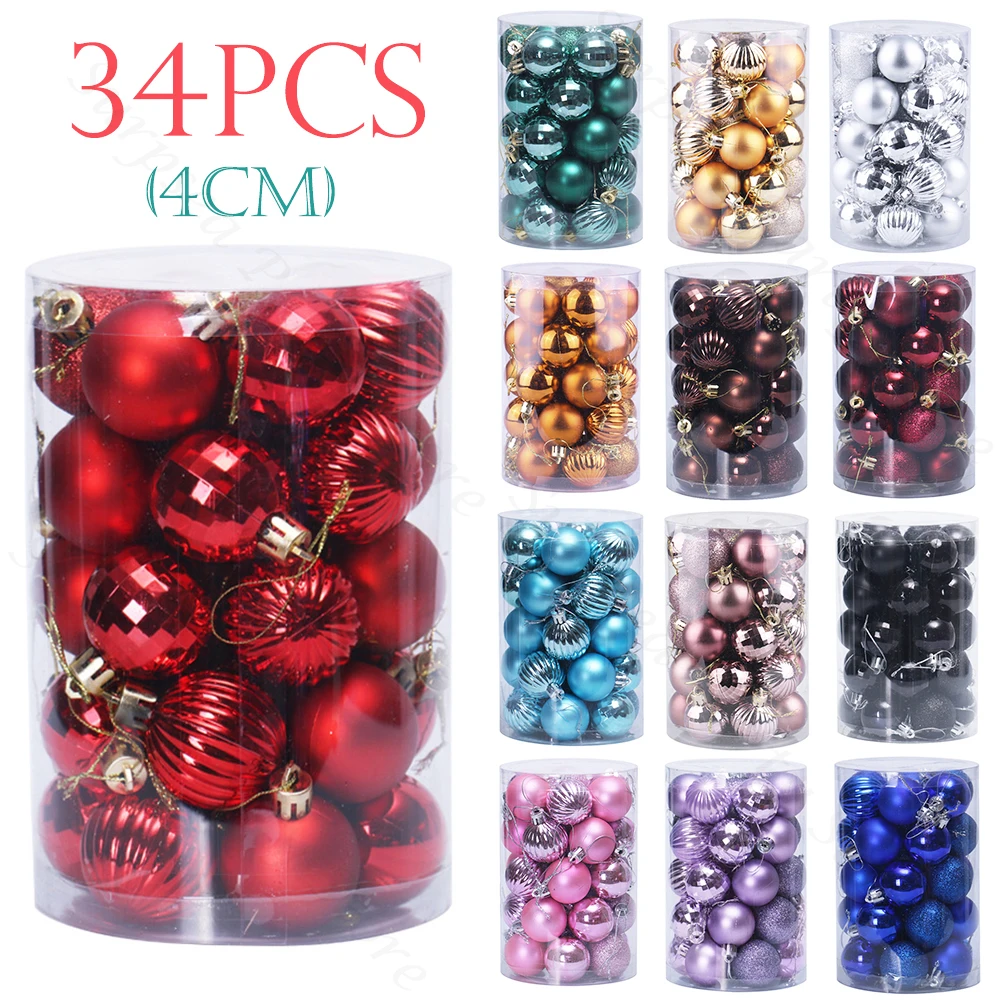 34Pcs Weihnachten Kugeln Set 4cm Weihnachten Ornamente Flitter Kugeln Weihnachten Baum Hängen Anhänger Neue Jahr Navidad Noel party Dekorationen