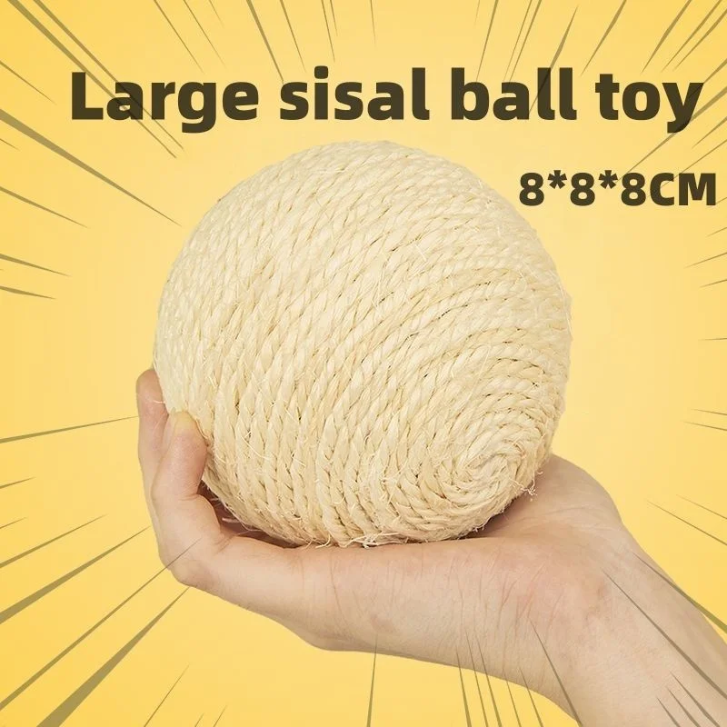 8CM Interactive Sisal Cat Scratching Ball Toy Super Big Anti-Bite Kitten Teething Toy with Sound Pet Supplies for Kittens