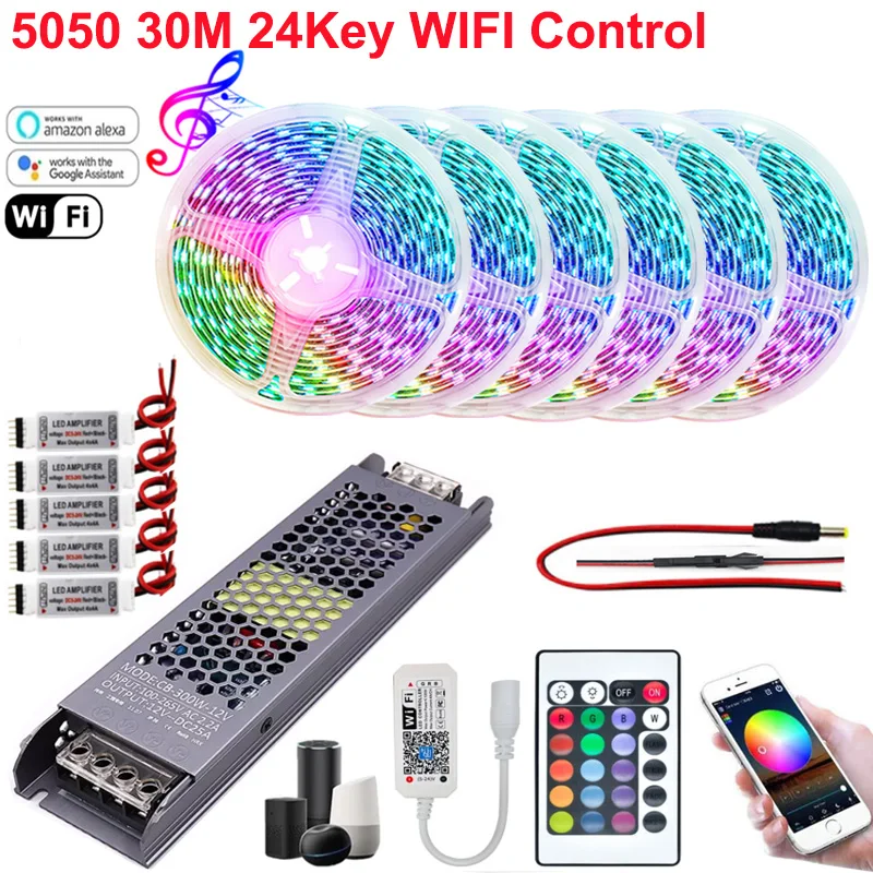 

Tuya 5050 RGB RGBW RGBWW LED Strip WIFI Flexible Ribbon Light 30m 25m 20m 15m 10m 5mStrip Kit With Remote Controller APP Control