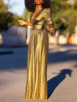 Uoozee Female Fashion Sexy Deep V-neck High Waisted Wide Leg Jumpsuits 2025 New Long Sleeves Solid Color Loose Party Outfits - Image 5