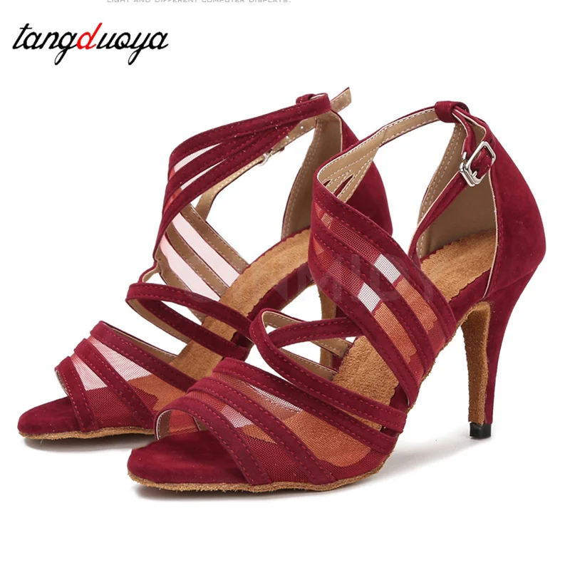 

Женские туфли для латиноамериканских танцев, джаза, танго, бальных танцев, замша+сетка, с открытым носком, дышащие, с мягкой подошвой