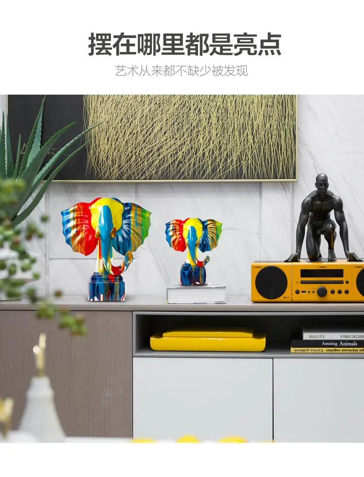 Moderne Abstrakte Regenfarben-Elefanten-Skulptur Kreative Wohlstandsdekoration für Wohnzimmer Büro Ausstellung – Detail 4