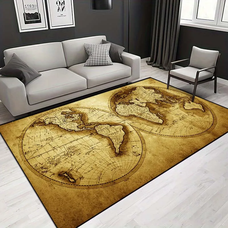 Ancient World Map Nautical Chart Pattern Living Room Bedroom Carpet Bedside Bathroom Floor Mat 15 Sizes Area Rug Home Decor