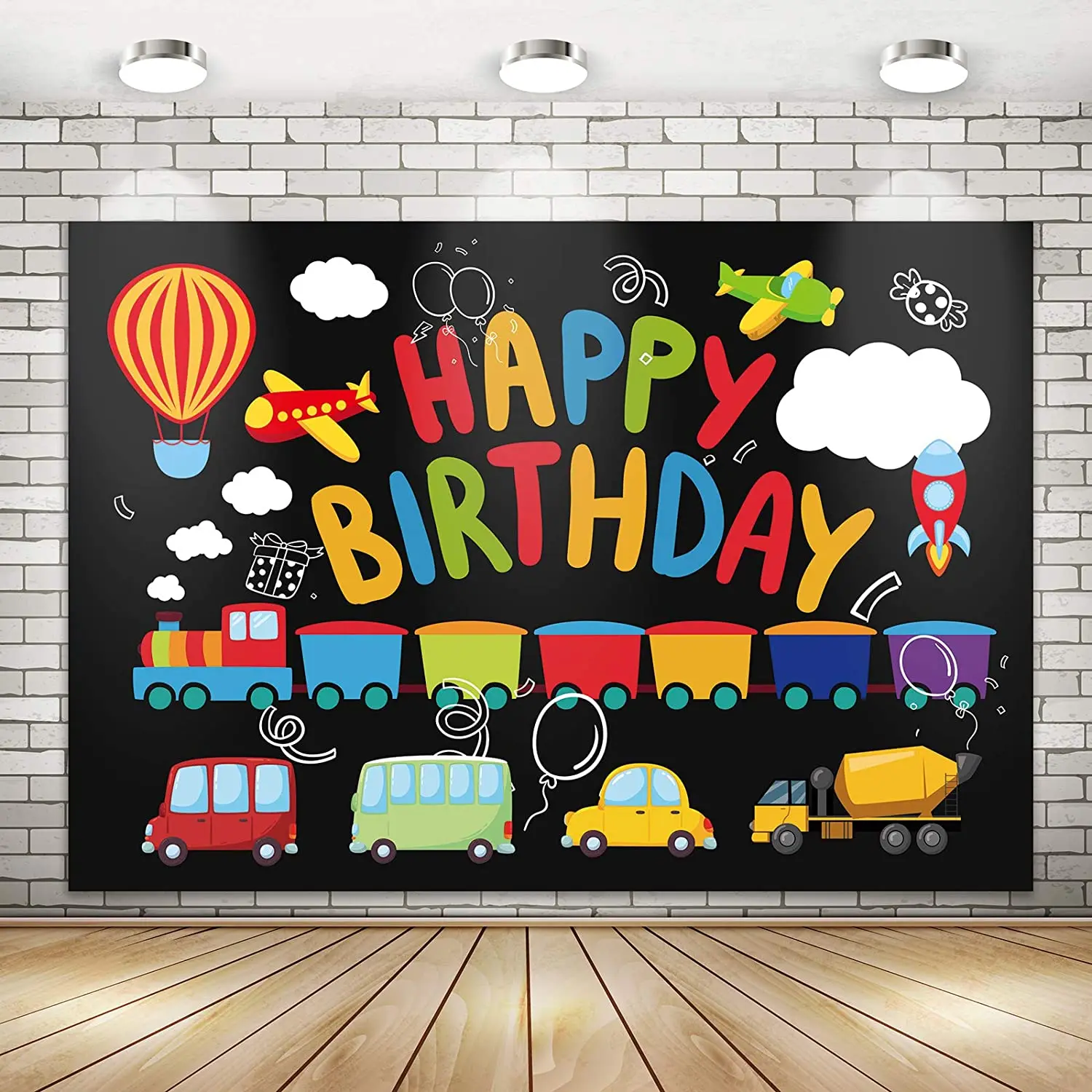 

Train Theme Party Decorations Happy Birthday Backdrop Banner For Kids Steam Transportation Vehicle Background Shower Supplies