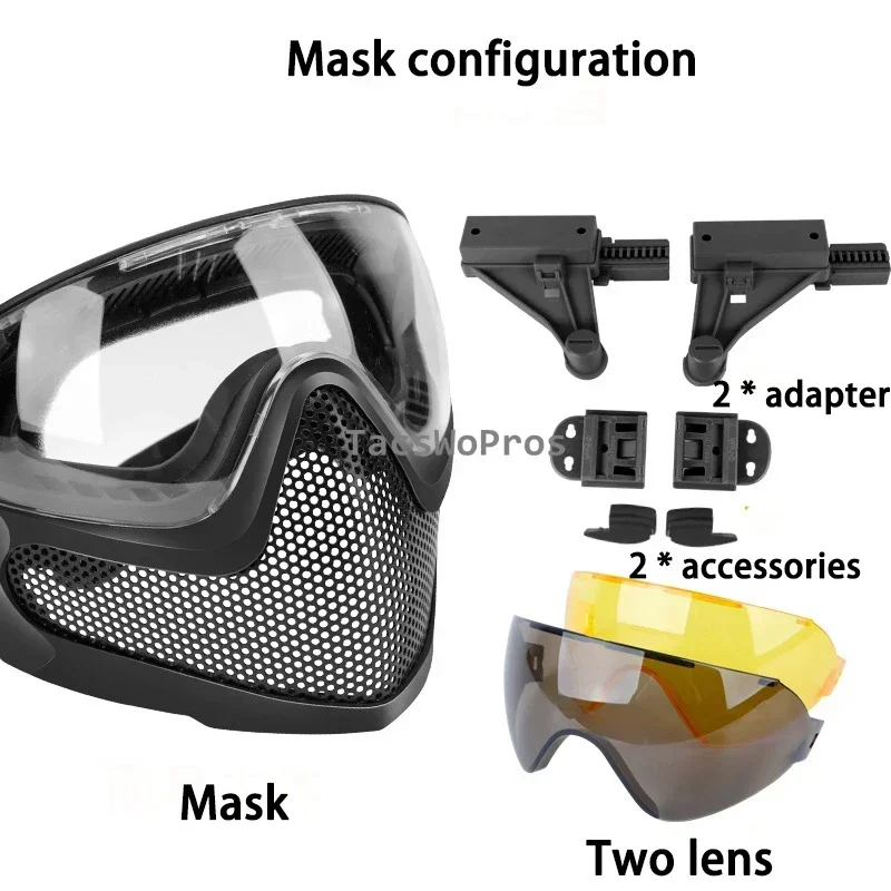 Tactical Mask with 3 Lenses Impact Resistant Steel Mesh Shooting Hunting Protection Full Face Mask Airsoft Equipment