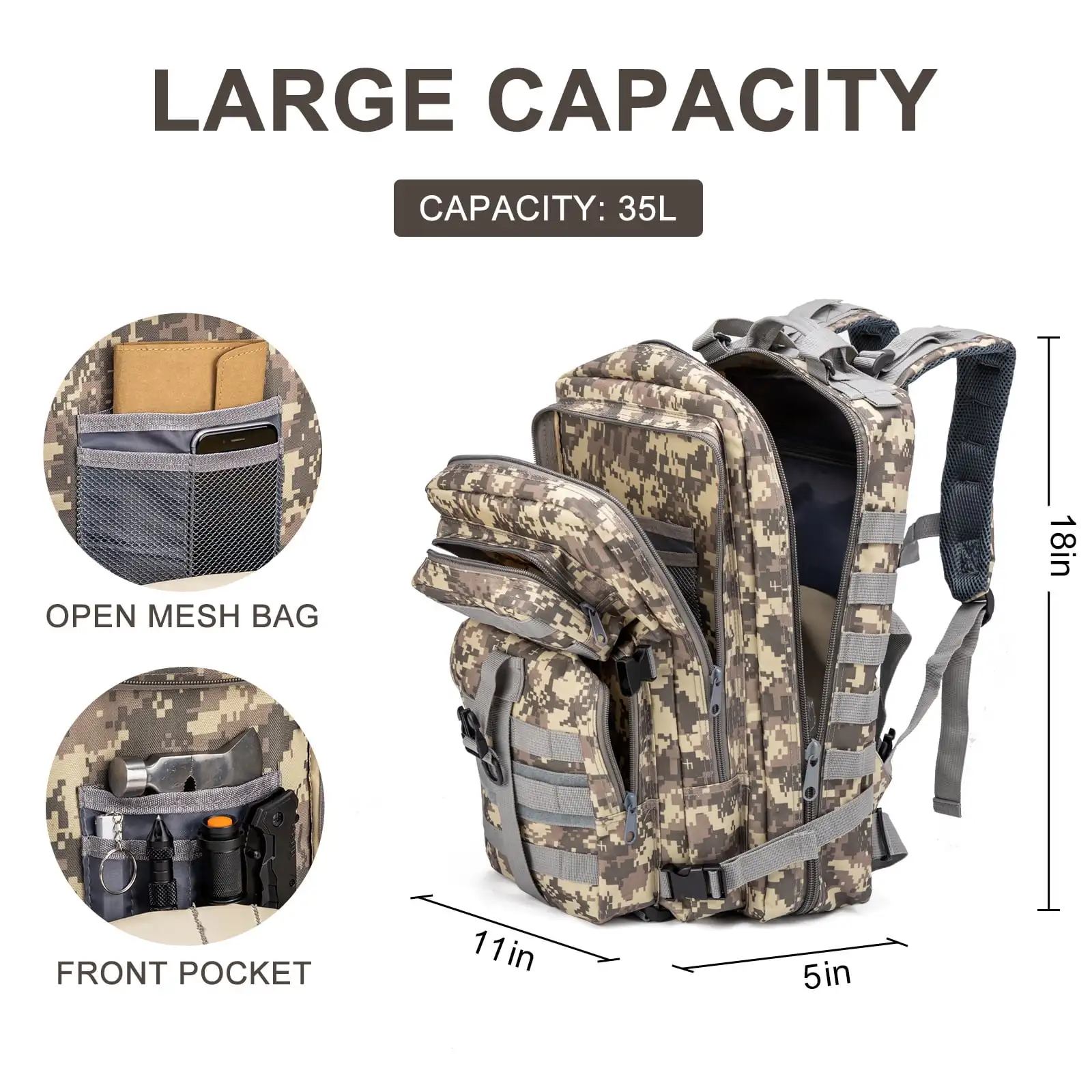 

Kabaqoo 35L/45L Tactical Backpacks Man Traveling Bags Survival Outdoor Assault Pack EDC Molle Pack Hiking Trekking Hunting Bag