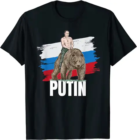 Putin on Bear Russia President Moscow Gift Men T-Shirt Casual High Quality pure Cotton O-Neck Short Sleeve Shirts Streetwear