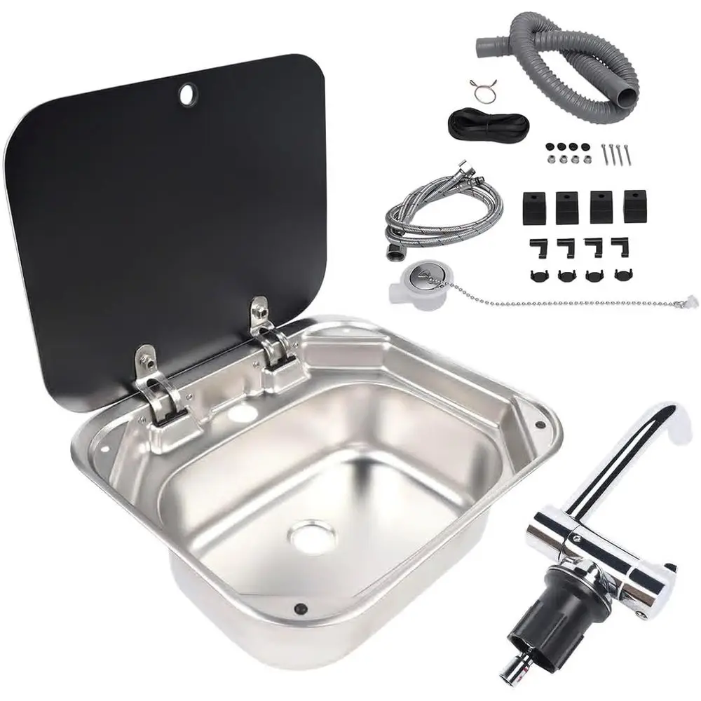 

Мойка для кафе, бара, кухни, автодома с откидным смесителем и крышкой, одинарная чаша из нержавеющей стали, встраиваемая раковина с крышкой для