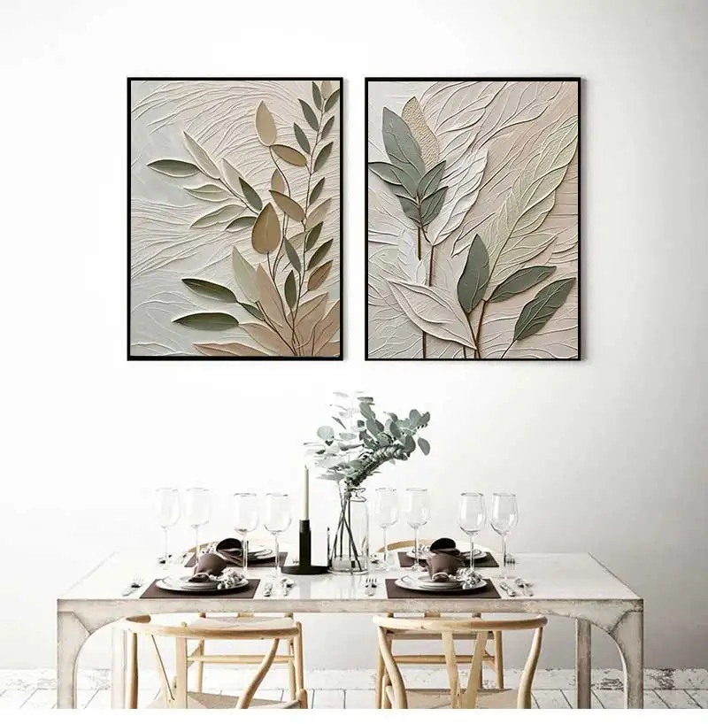3-teiliges Texturiertes Blatt-Kunstposter in Neutralen Tönen, Leinwanddruck für Moderne Heimdekoration, Elegante Wandkunst, Gedankenvolle Geschenke
