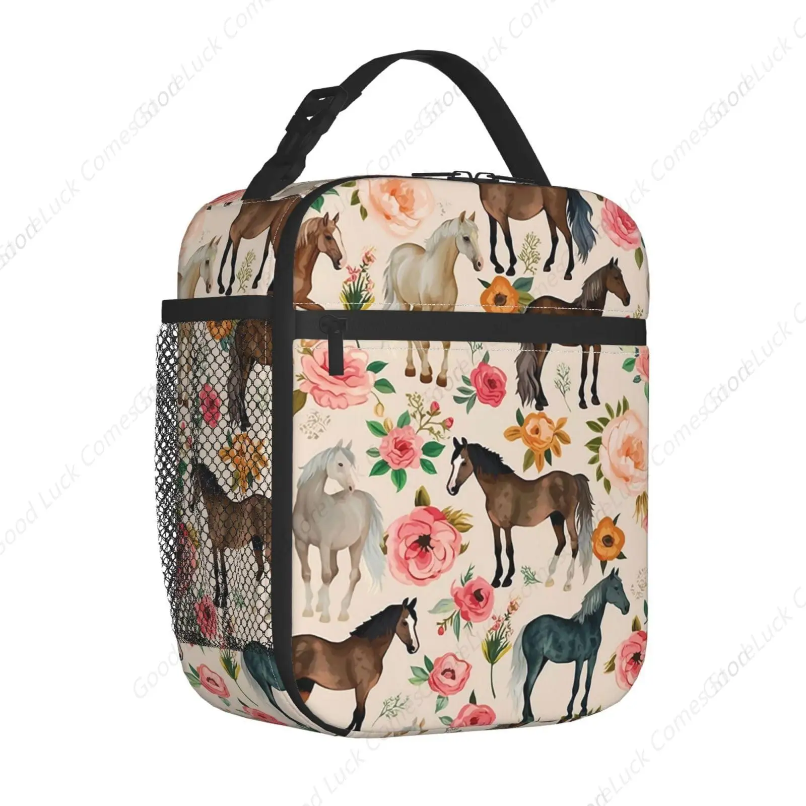 Horse Lunch Box for Adults Women Girls Boys Kids Floral Animal Lunch Box Insulated Cooler Reusable Lunch Bag Container Gifts