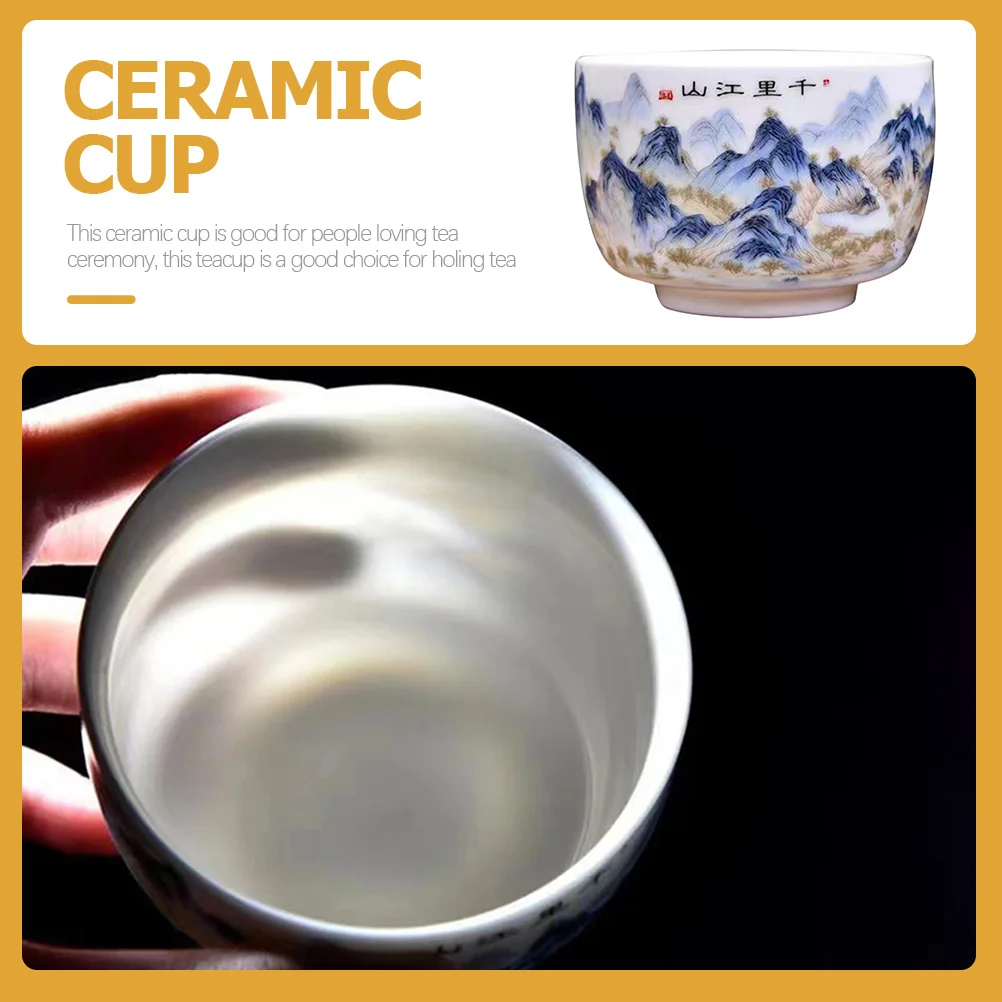 

Ceramic Teacup Hand Painted Traditional Design Landscape Pattern Decorative Tea Cup for Home Office Use Ceramic Cups for Tea