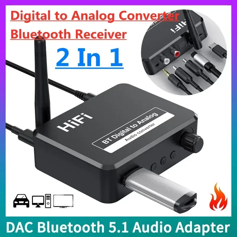 

5.1 Audio Receiver Digital to Analog Converter 3.5mm AUX RCA L/R U-Disk Optical Stereo Hifi 2 in1 Wireless Adadper DAC Bluetooth