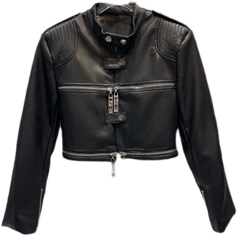 ort PU-Leder-Jacet mit horizontalem Reißverschluss und Oulterpolstern Street Sle Damen Faion Spring 2026 Trendy Bike Jaet