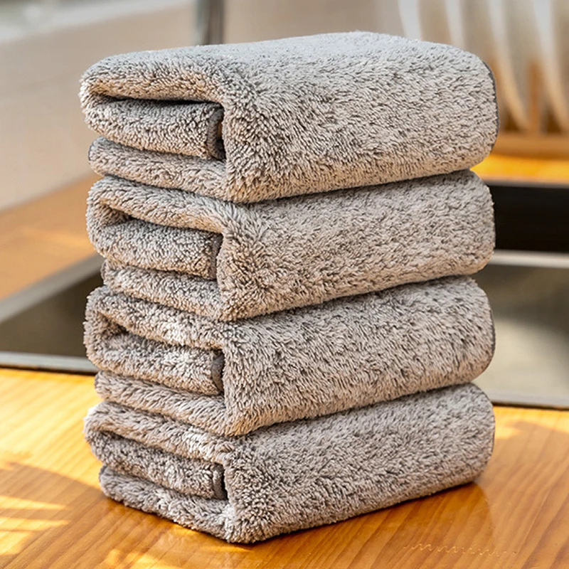 10pcs Home Kitchen Washing Towel Set Thick Soft Water Absorbent  Anti-Grease Dish Cleaning Towel Bamboo Charcoal Fiber Cleaning