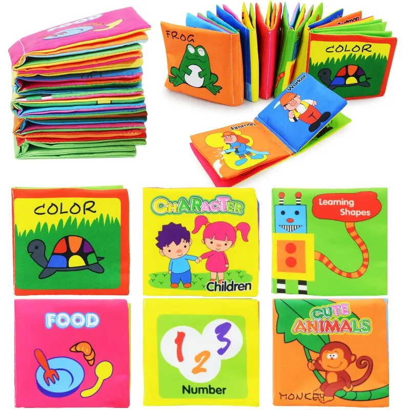 Baby Bath Books.Nontoxic Fabric Soft Baby Cloth Books.Early Education Toys. Infants Crinkly Cloth Book Bath - Pack of 6